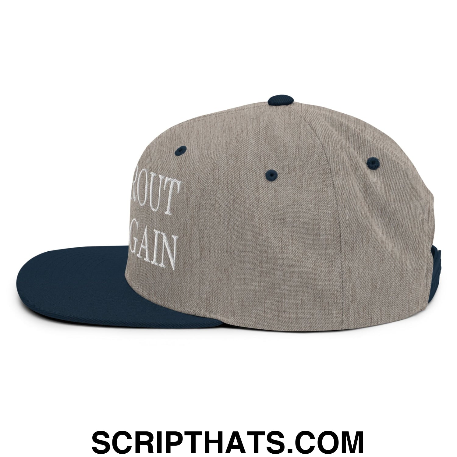 Make Grout White Again Embroidered Flat Bill Brim Snapback Hat Heather Grey Navy