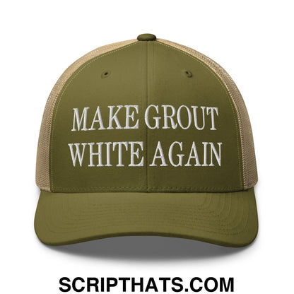 Make Grout White Again Embroidered Mesh Trucker Hat Moss Khaki