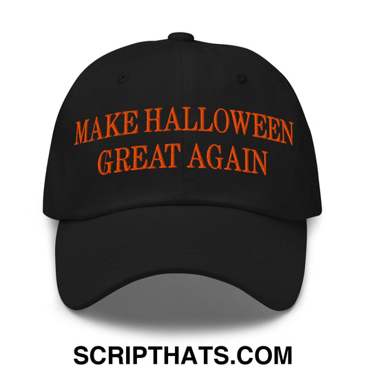 Black unstructured dad hat with orange embroidered text make halloween great again for festive wear