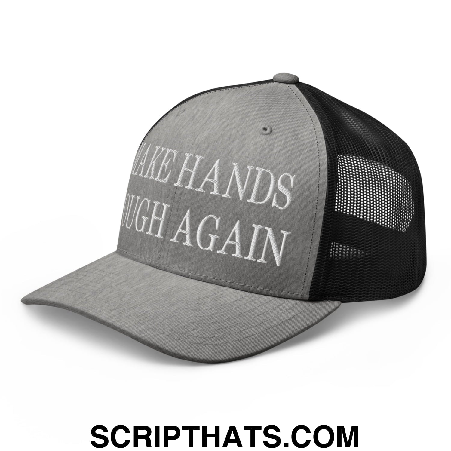 Make Hands Tough Again Embroidered Mesh Trucker Hat Heather Black