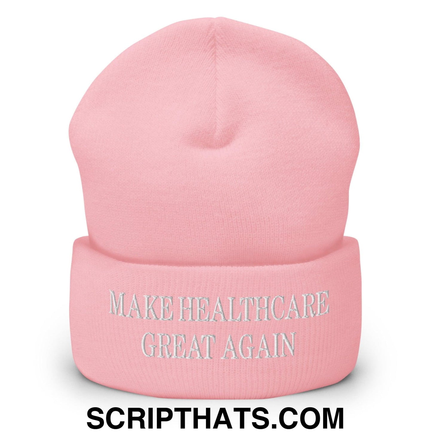 Make Healthcare Great Again Embroidered Knit Cuffed Beanie Baby Pink