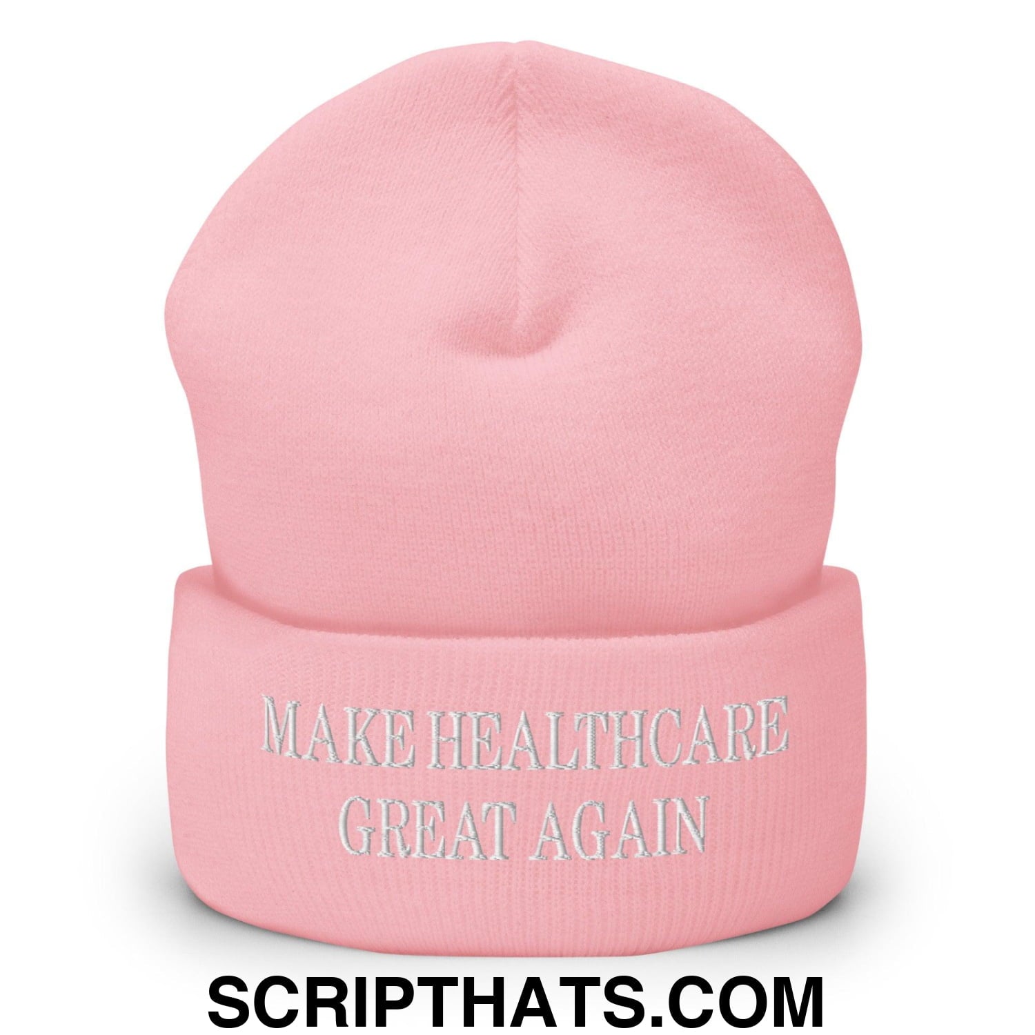 Make Healthcare Great Again Embroidered Knit Cuffed Beanie Baby Pink