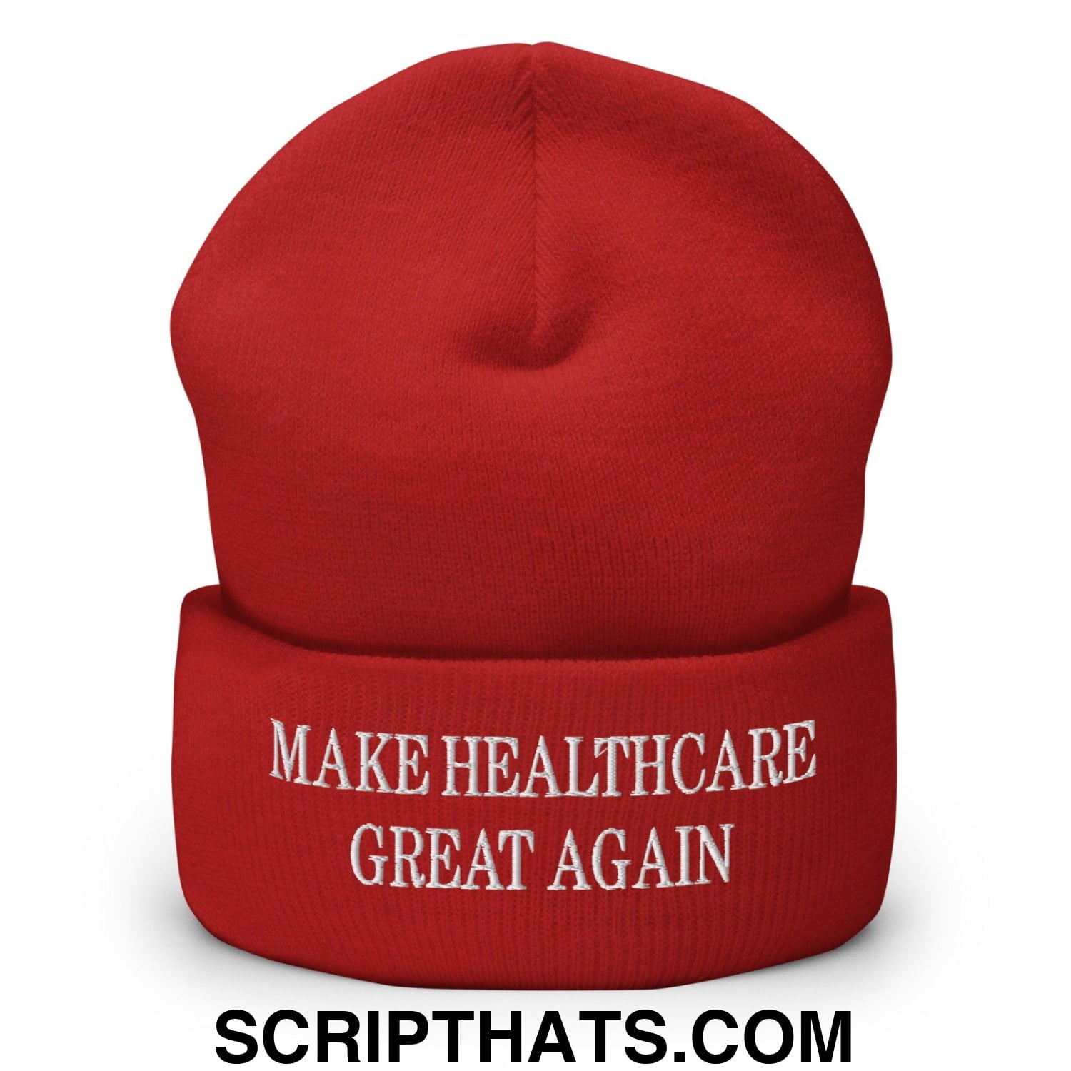 Make Healthcare Great Again Embroidered Knit Cuffed Beanie Red