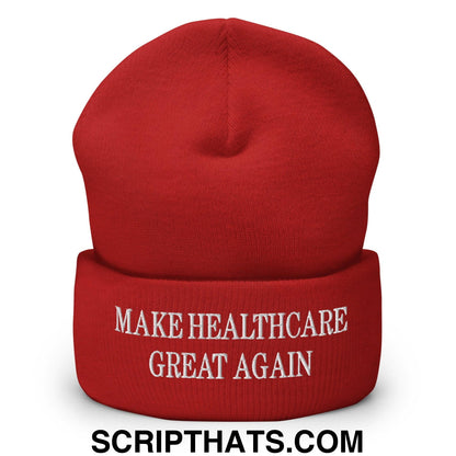 Make Healthcare Great Again Embroidered Knit Cuffed Beanie Red