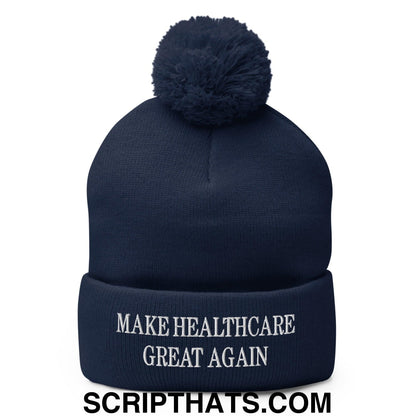Make Healthcare Great Again Embroidered Knit Pom Pom Beanie Navy