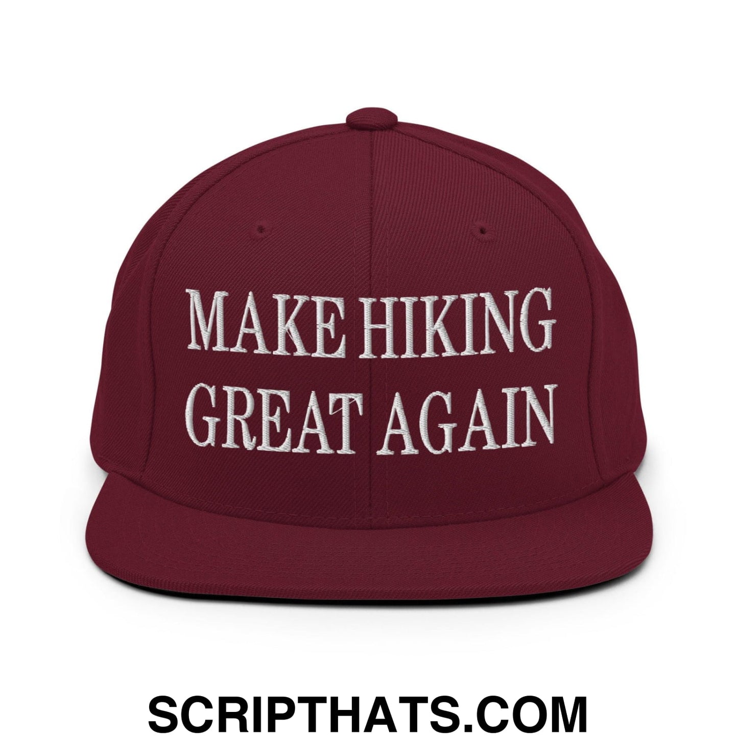 Make Hiking Great Again Embroidered Flat Bill Brim Snapback Hat Maroon