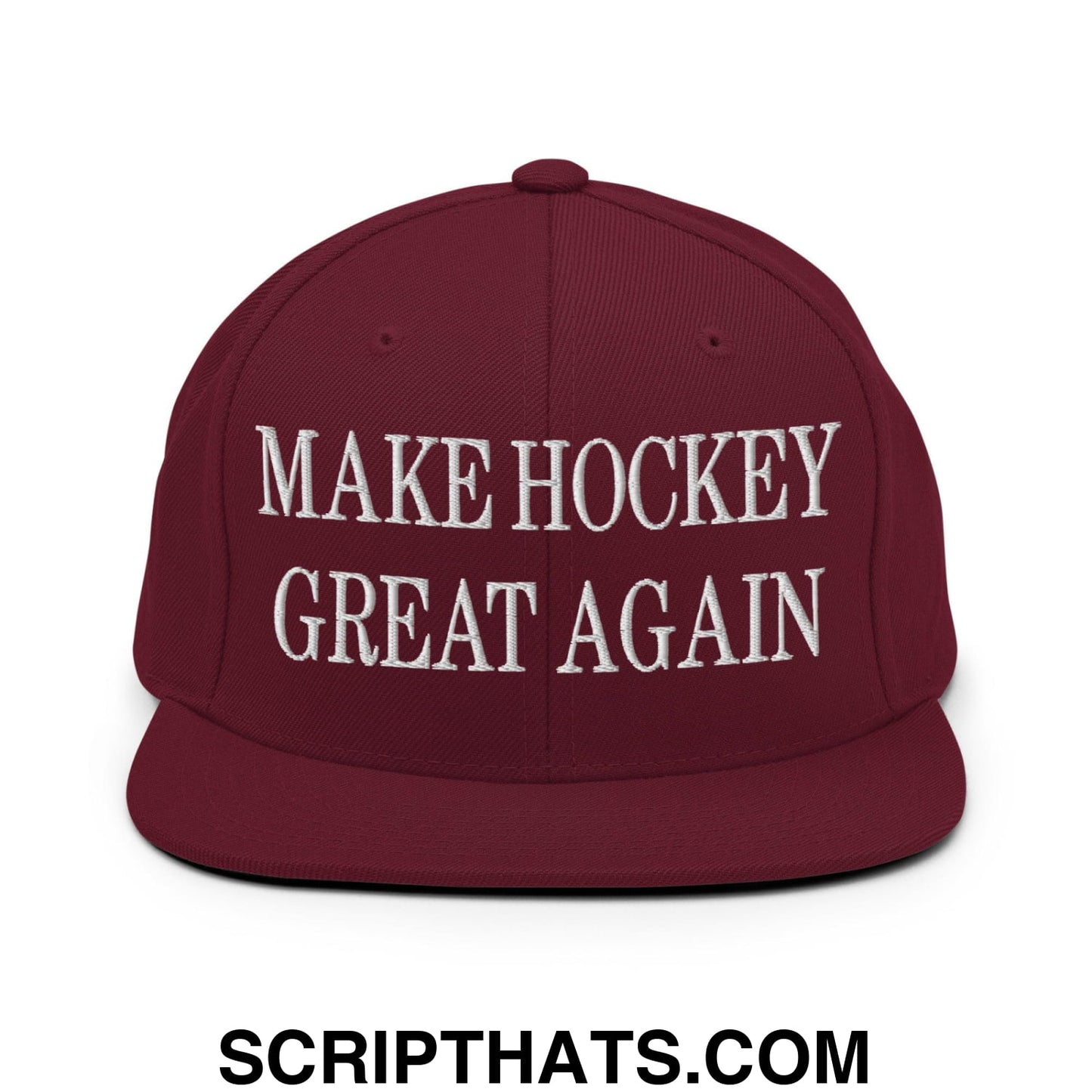 Make Hockey Great Again Embroidered Flat Bill Brim Snapback Hat Maroon