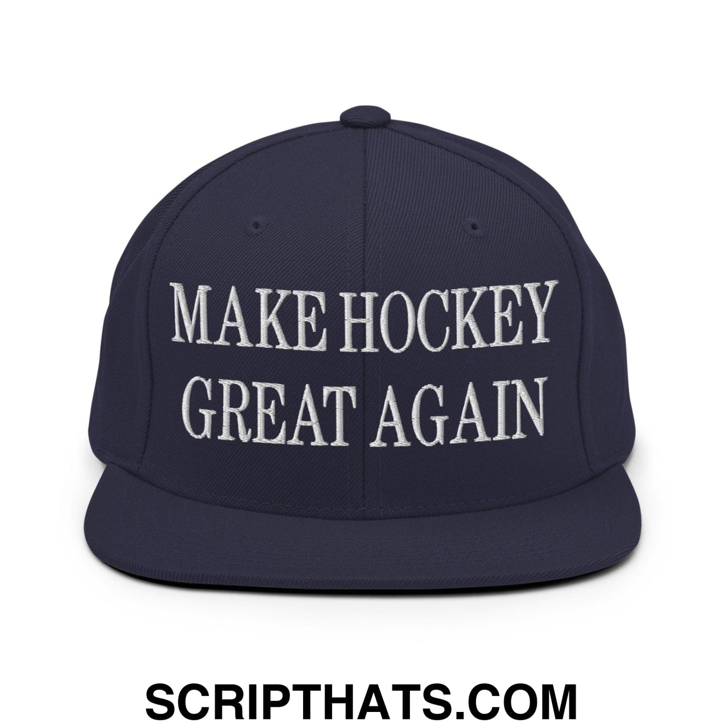 Make Hockey Great Again Embroidered Flat Bill Brim Snapback Hat Navy