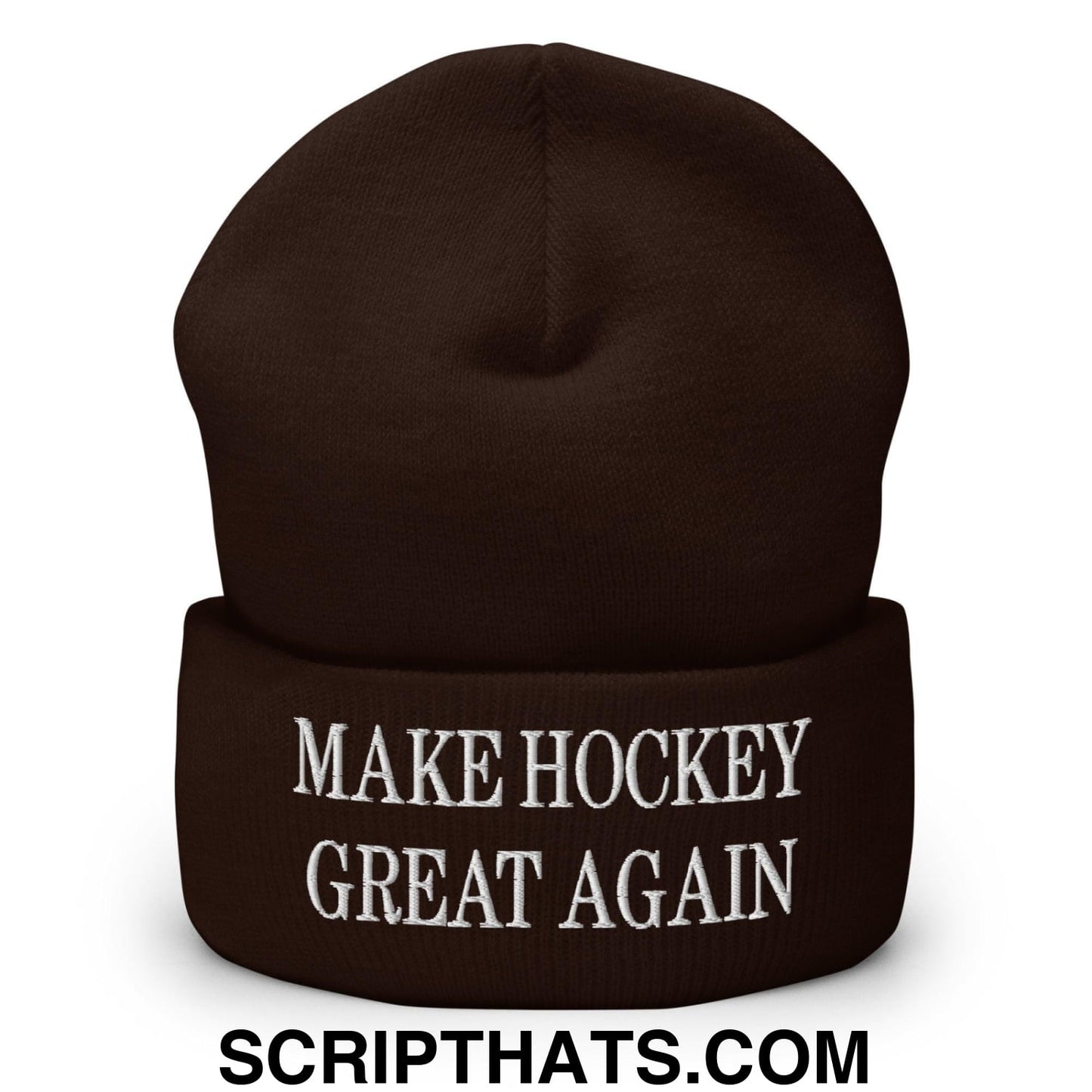 Make Hockey Great Again Embroidered Knit Cuffed Beanie Brown
