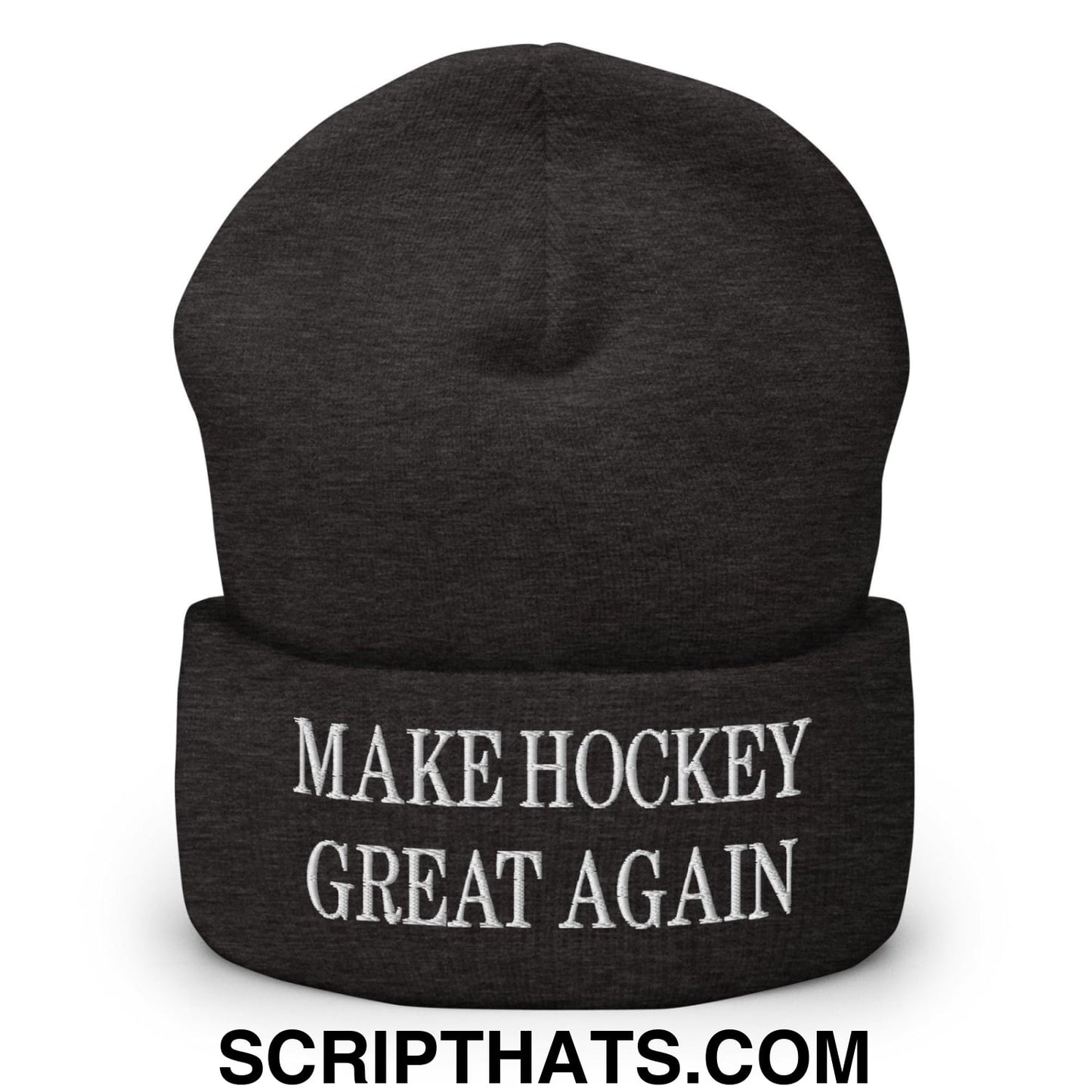 Make Hockey Great Again Embroidered Knit Cuffed Beanie Dark Grey