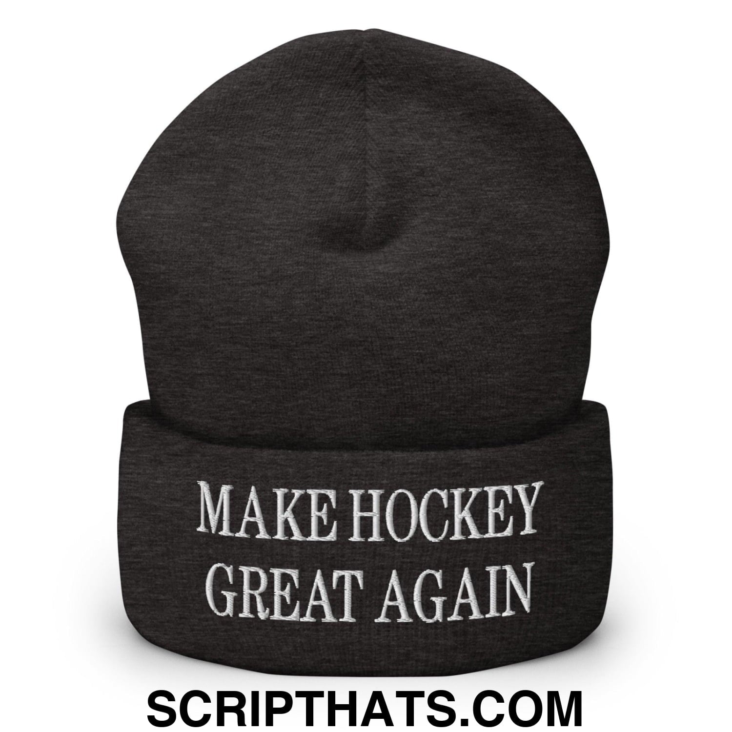 Make Hockey Great Again Embroidered Knit Cuffed Beanie Dark Grey