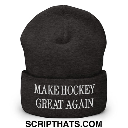 Make Hockey Great Again Embroidered Knit Cuffed Beanie Dark Grey
