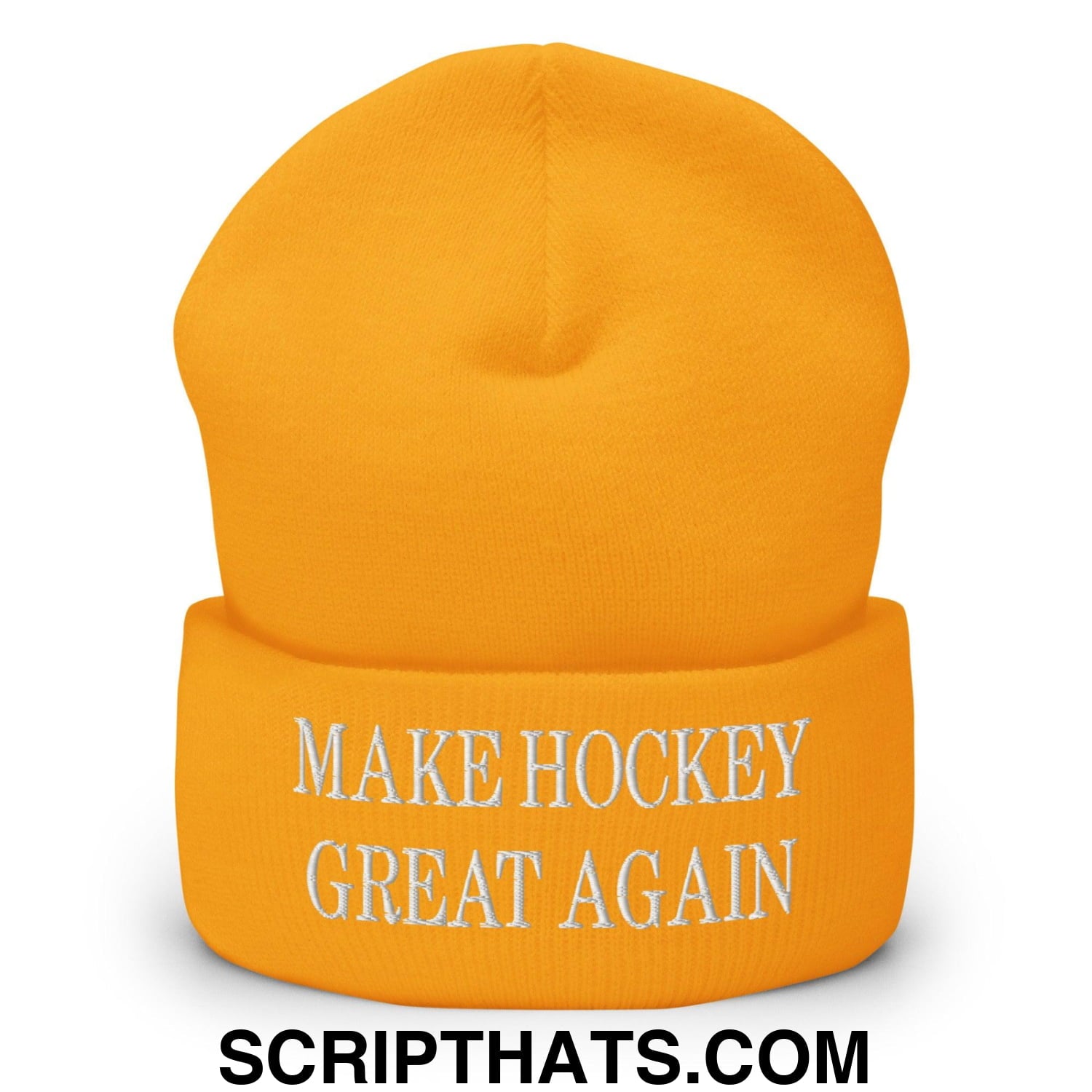 Make Hockey Great Again Embroidered Knit Cuffed Beanie Gold