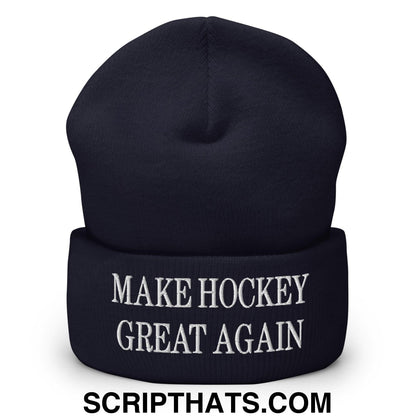 Make Hockey Great Again Embroidered Knit Cuffed Beanie Navy