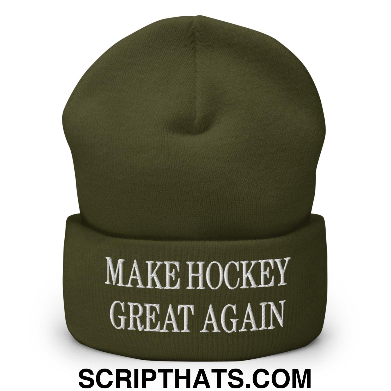 Make Hockey Great Again Embroidered Knit Cuffed Beanie Olive