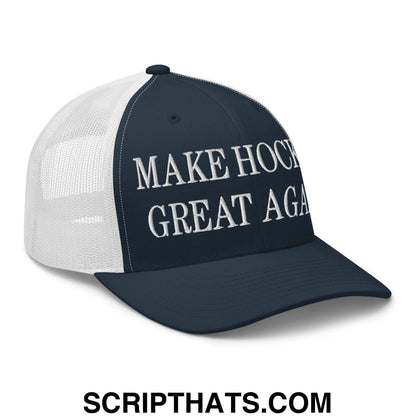 Make Hockey Great AgainEmbroidered Mesh Trucker Hat Navy White