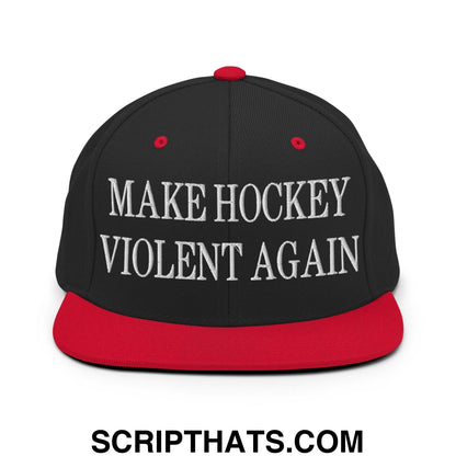 Make Hockey Violent Again Embroidered Flat Bill Brim Snapback Hat Black Red
