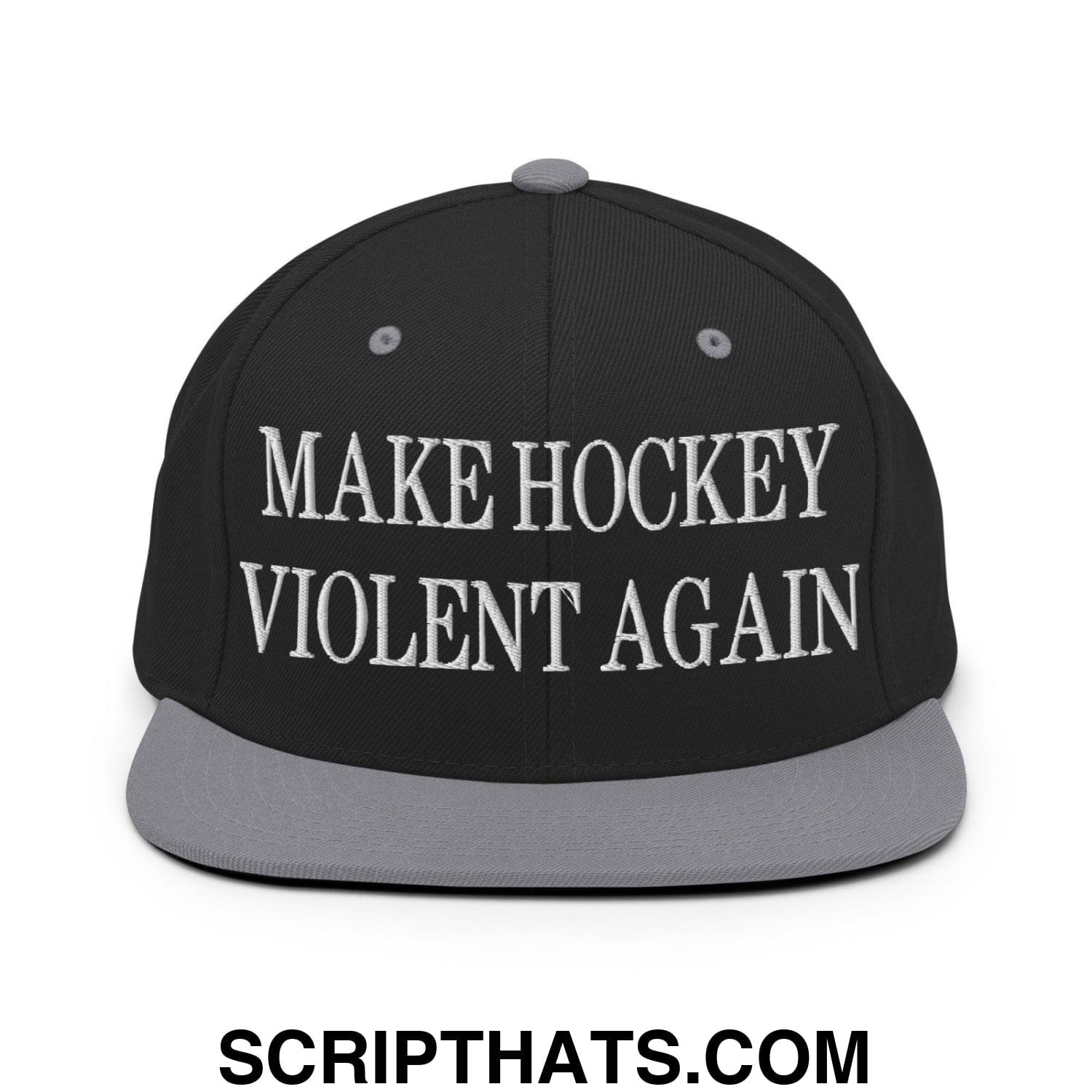 Make Hockey Violent Again Embroidered Flat Bill Brim Snapback Hat Black Silver