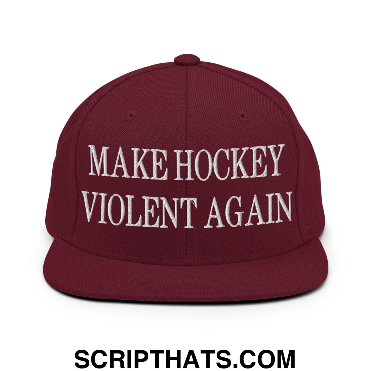 Make Hockey Violent Again Embroidered Flat Bill Brim Snapback Hat Maroon