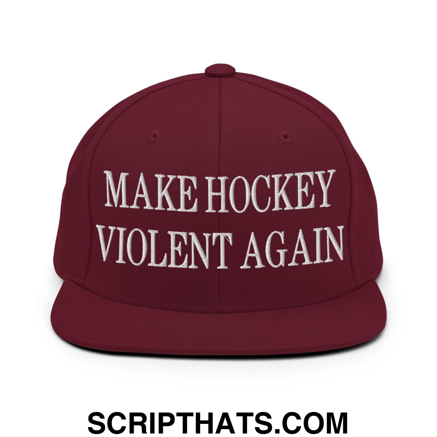 Make Hockey Violent Again Embroidered Flat Bill Brim Snapback Hat Maroon