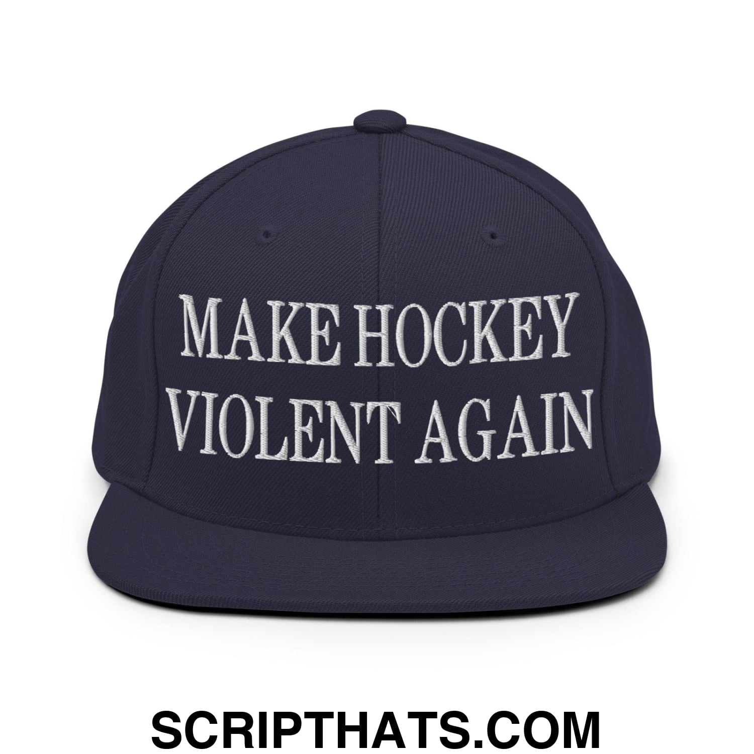 Make Hockey Violent Again Embroidered Flat Bill Brim Snapback Hat Navy