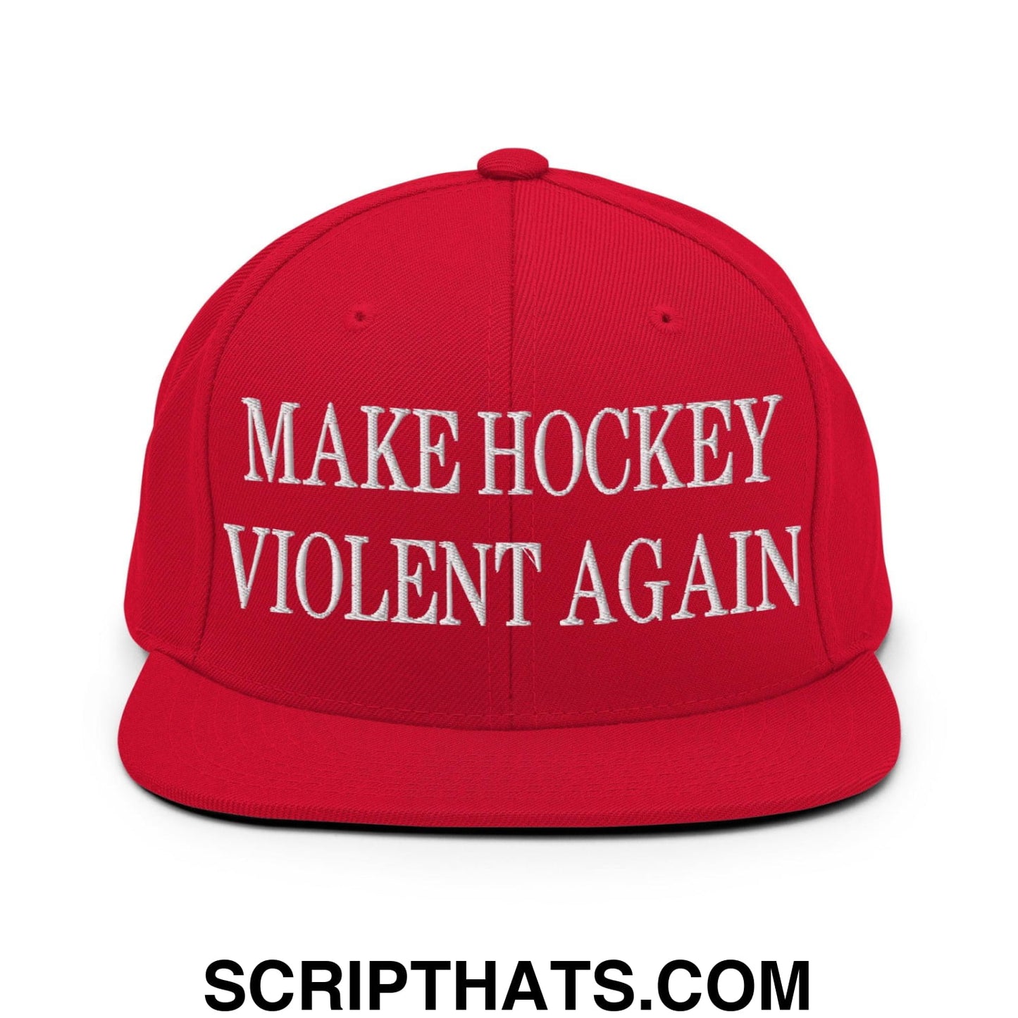 Make Hockey Violent Again Embroidered Flat Bill Brim Snapback Hat Red