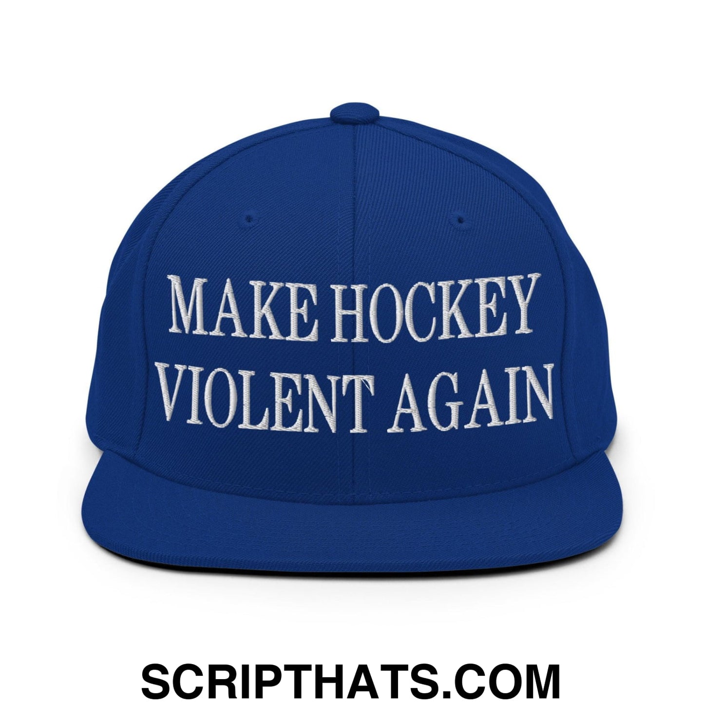 Make Hockey Violent Again Embroidered Flat Bill Brim Snapback Hat Royal Blue