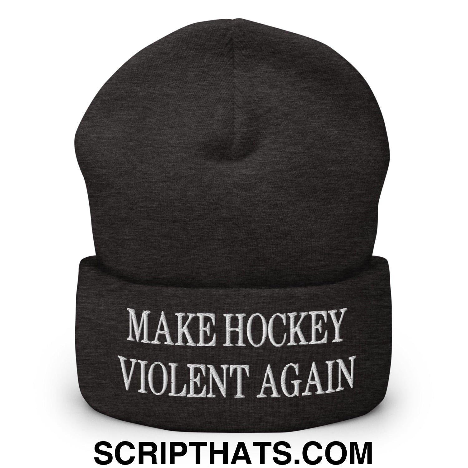 Make Hockey Violent Again Embroidered Knit Cuffed Beanie Dark Grey