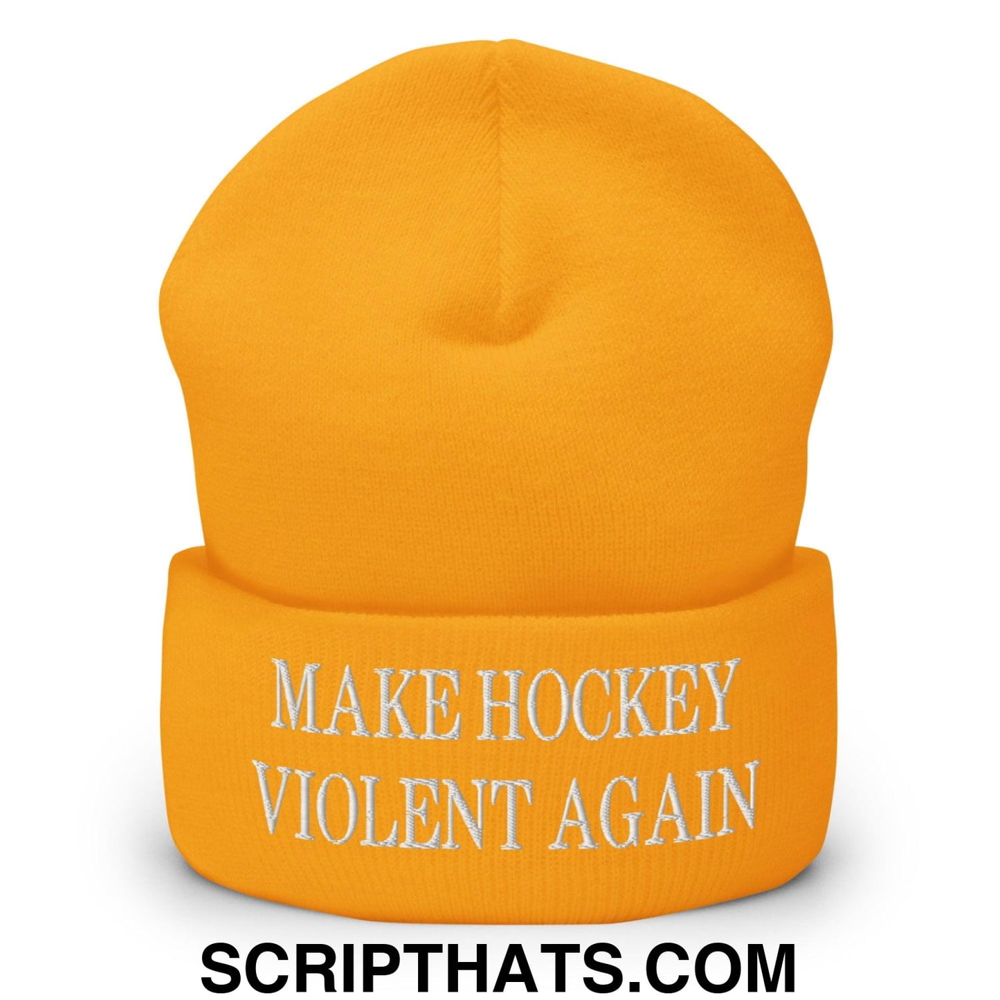 Make Hockey Violent Again Embroidered Knit Cuffed Beanie Gold
