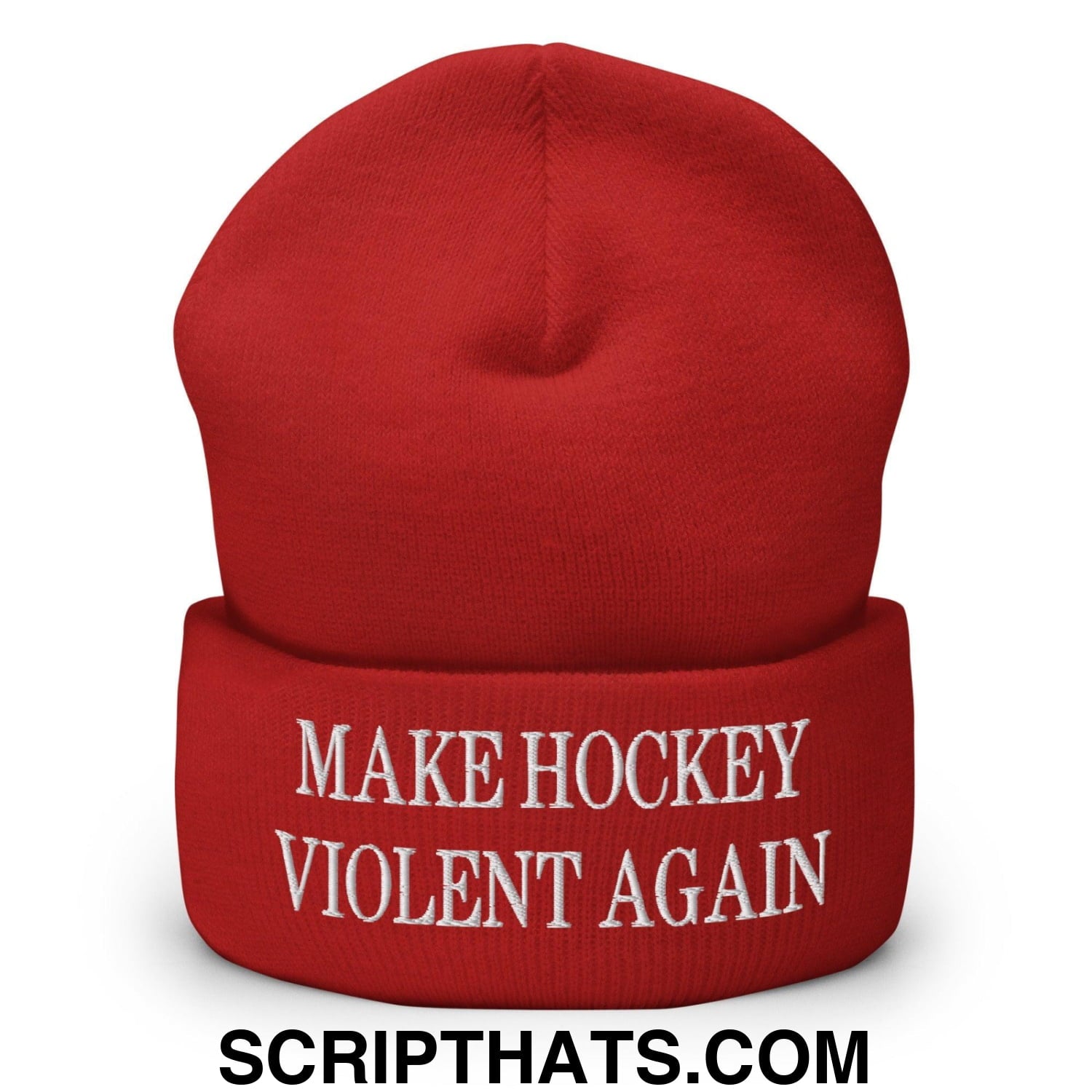 Make Hockey Violent Again Embroidered Knit Cuffed Beanie Red