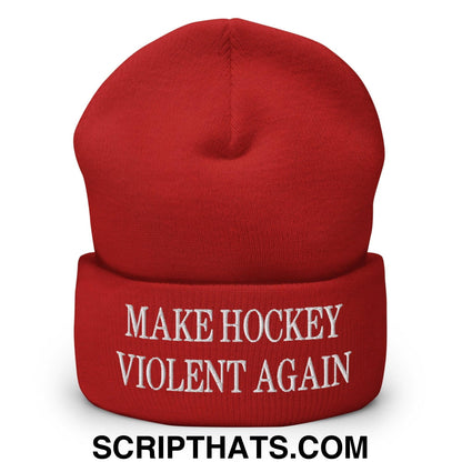 Make Hockey Violent Again Embroidered Knit Cuffed Beanie Red