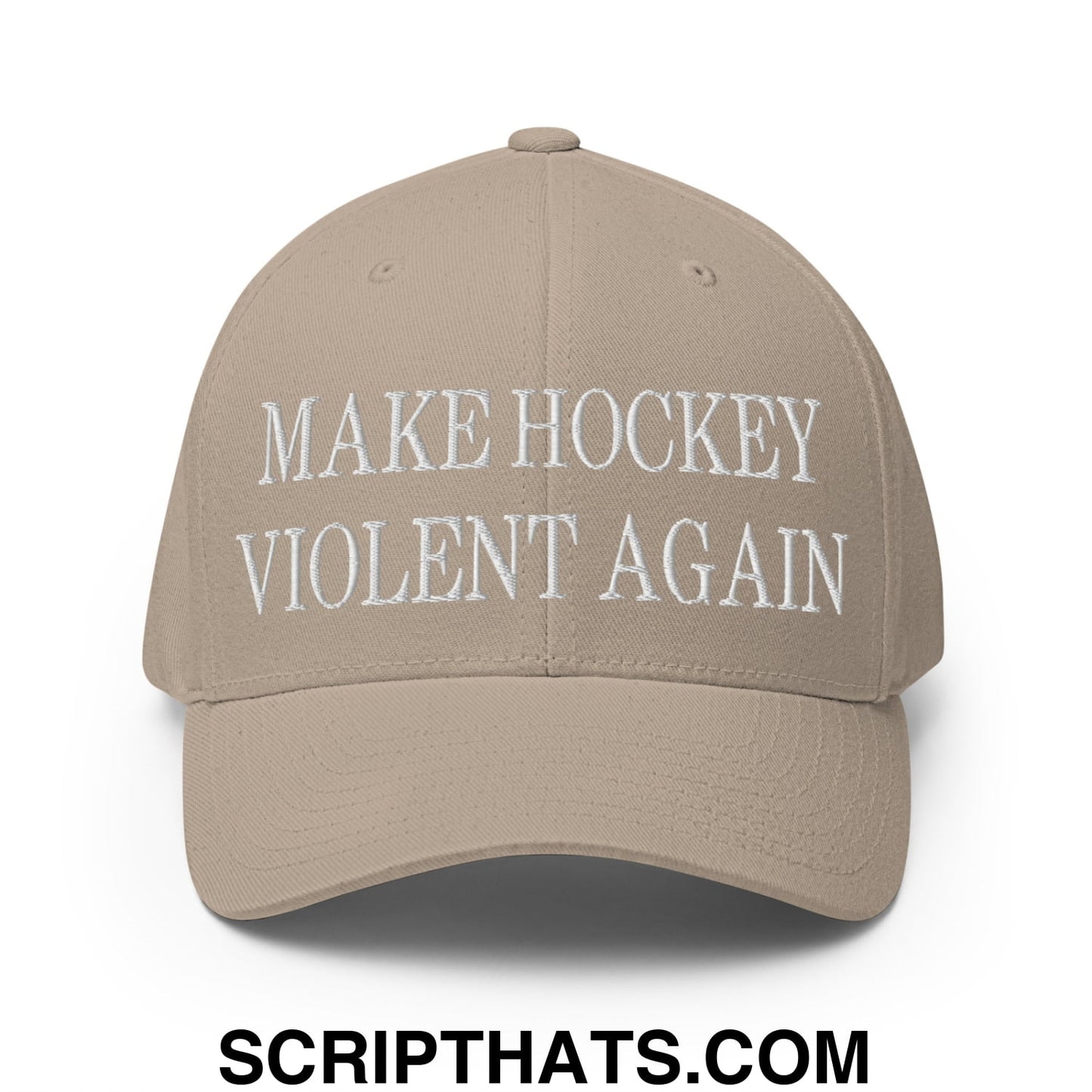 Make Hockey Violent Again Embroidered Stretch Fit Baseball Hat Khaki