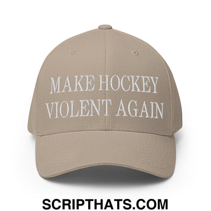 Make Hockey Violent Again Embroidered Stretch Fit Baseball Hat Khaki