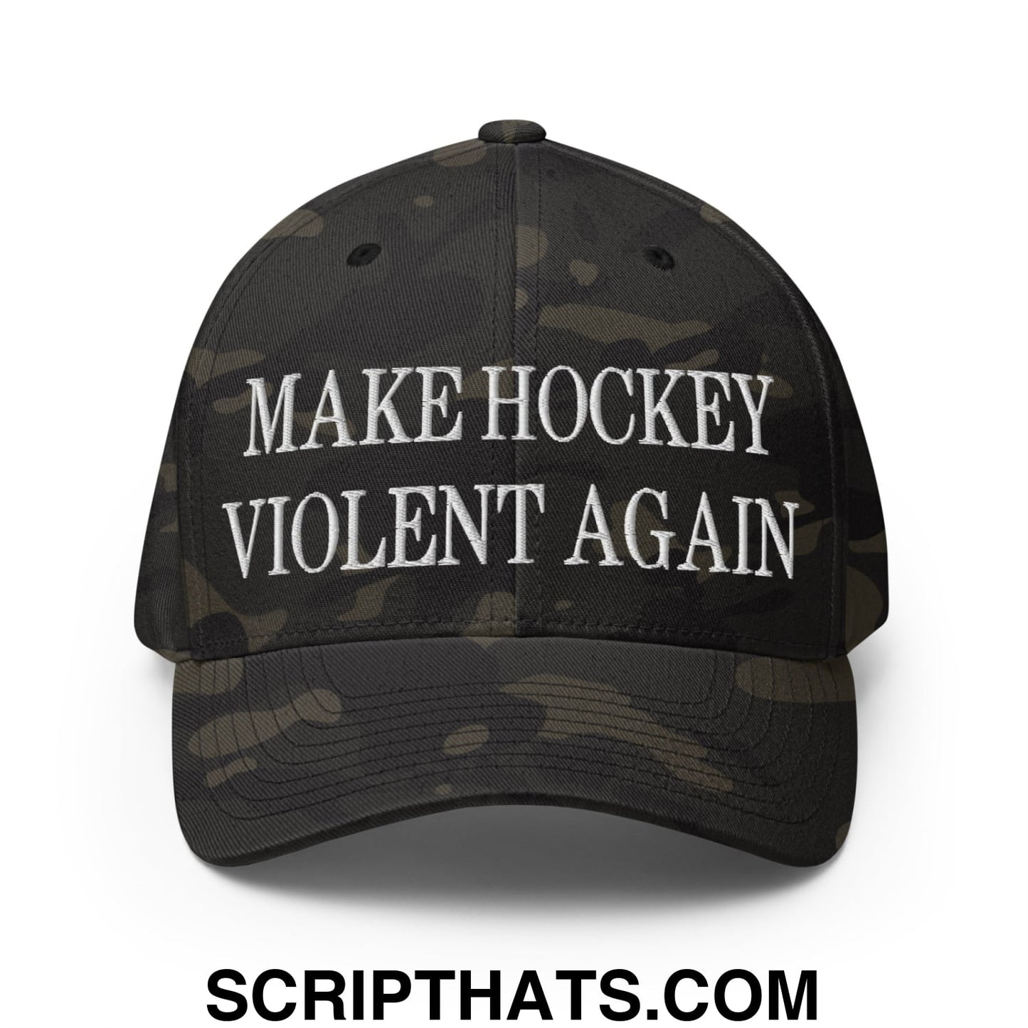 Make Hockey Violent Again Embroidered Stretch Fit Baseball Hat Multicam Black