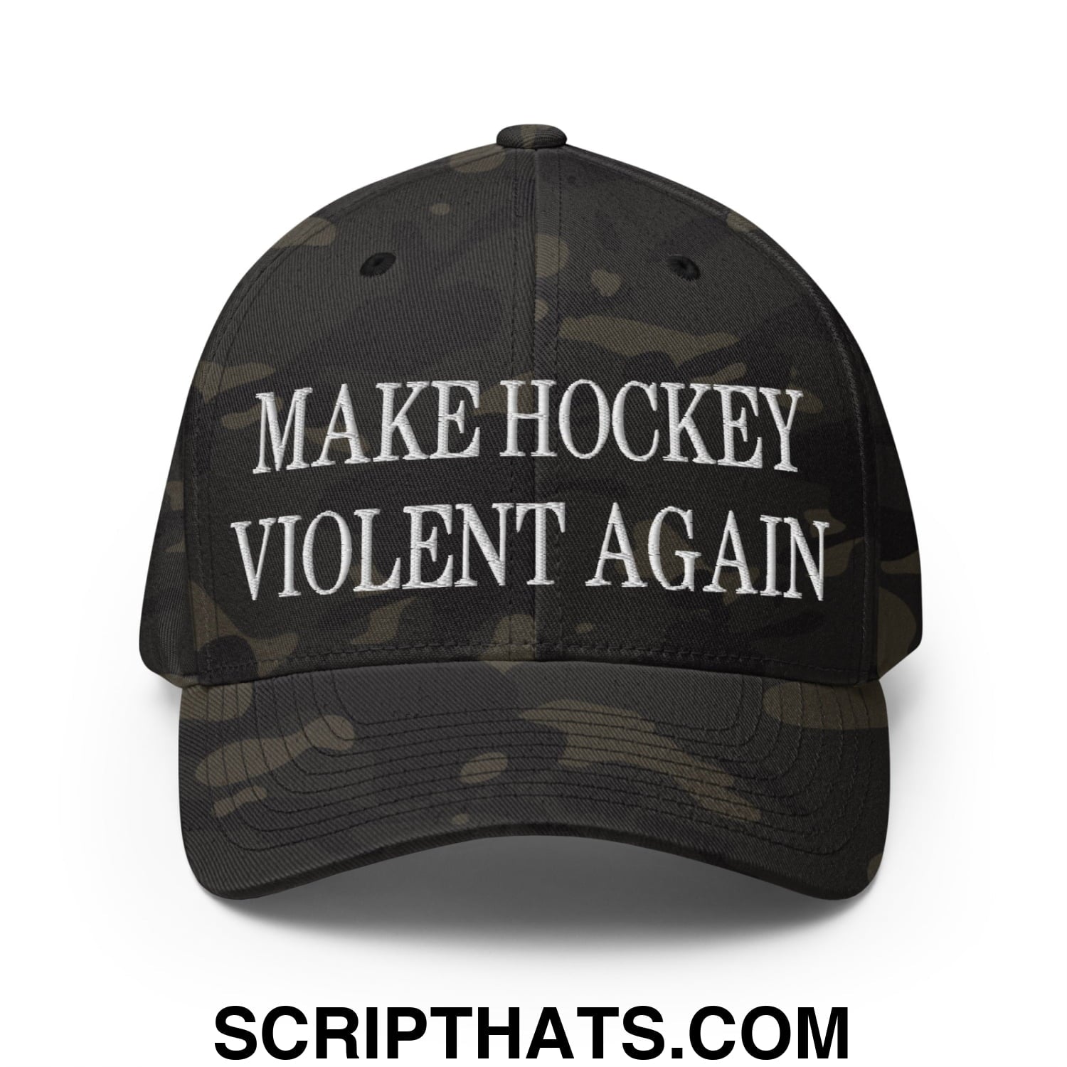Make Hockey Violent Again Embroidered Stretch Fit Baseball Hat Multicam Black