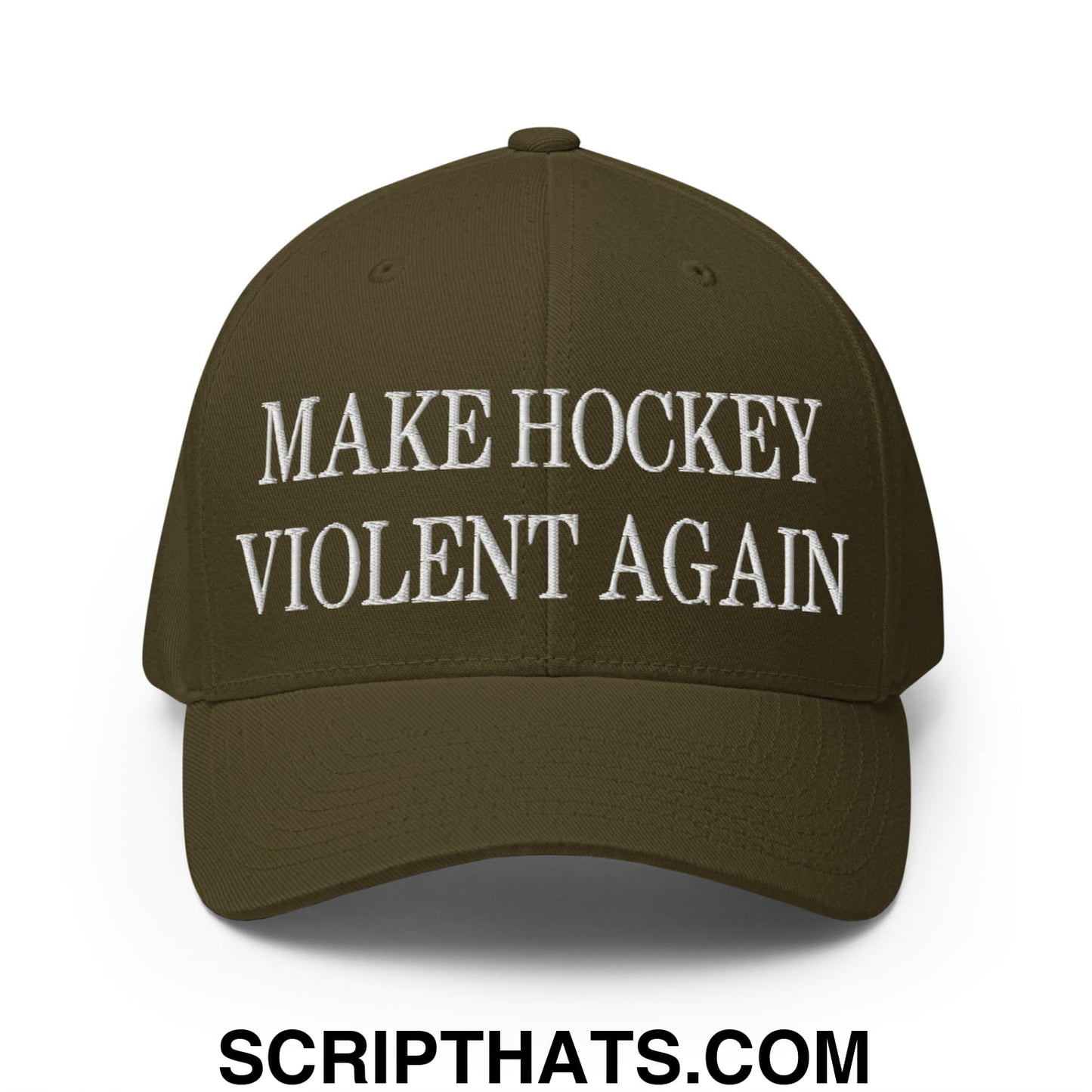 Make Hockey Violent Again Embroidered Stretch Fit Baseball Hat Olive