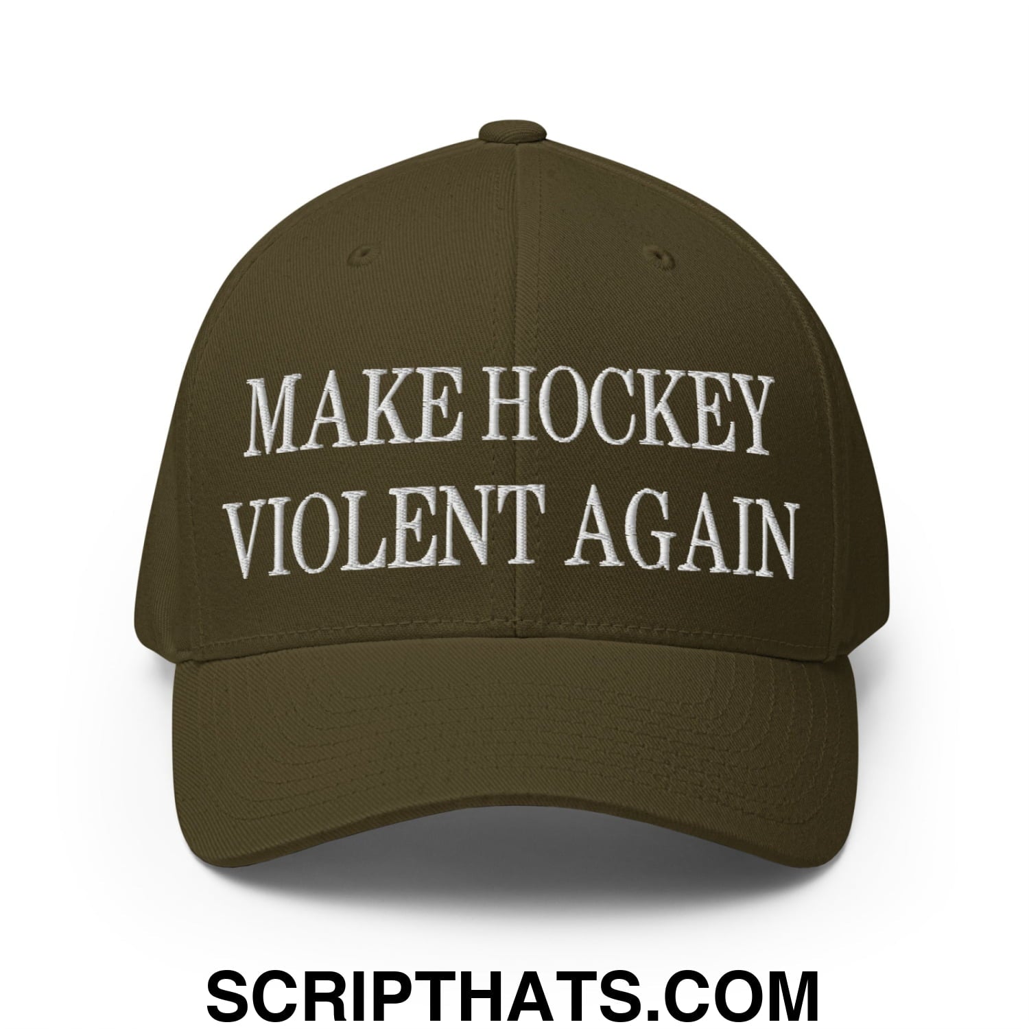 Make Hockey Violent Again Embroidered Stretch Fit Baseball Hat Olive