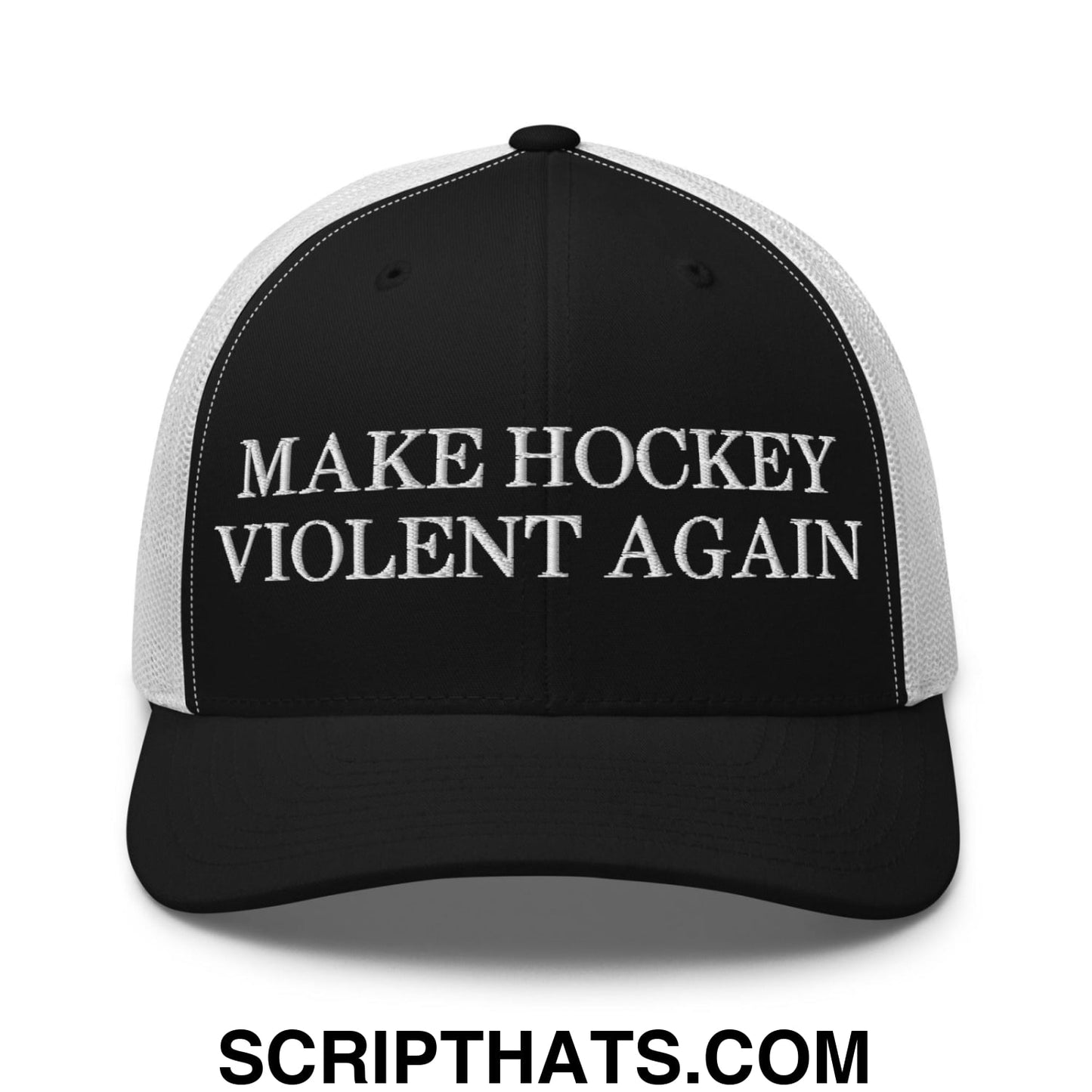 Make Hockey Violent Again Retro Trucker Hat Black White