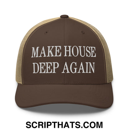 Make House Deep Again Embroidered Mesh Trucker Hat Brown Khaki