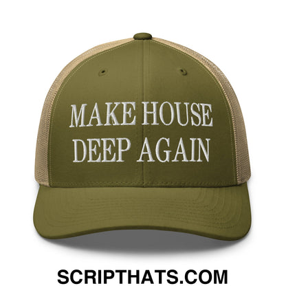 Make House Deep Again Embroidered Mesh Trucker Hat Moss Khaki