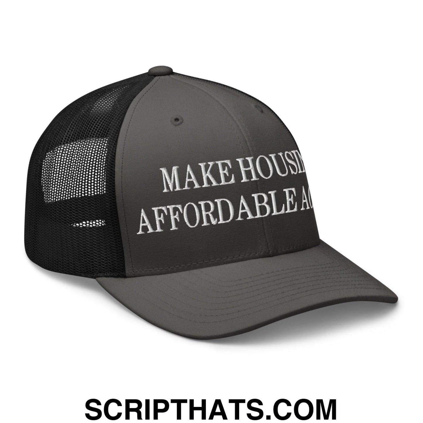 Make Housing Affordable Again Embroidered Mesh Trucker Hat Charcoal Black