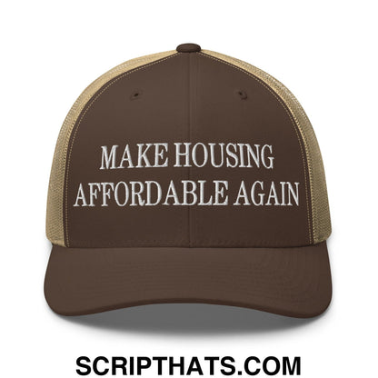 Make Housing Affordable Again Embroidered Mesh Trucker Hat Brown Khaki