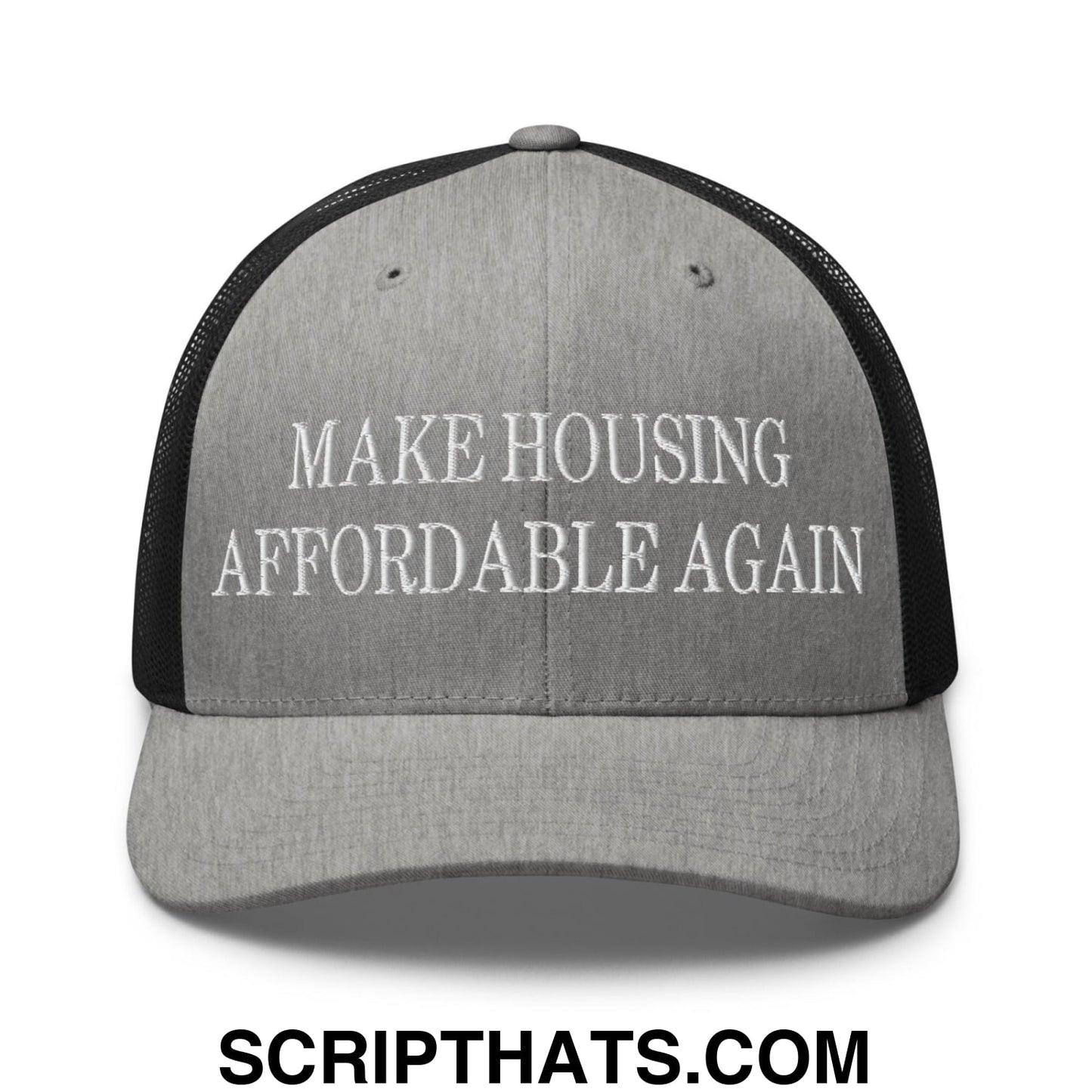 Make Housing Affordable Again Embroidered Mesh Trucker Hat Heather Black