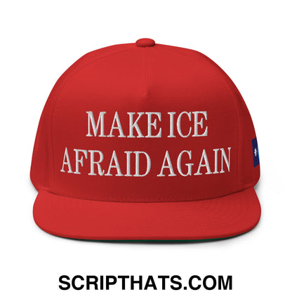 Make ICE Afraid Again Minnesota Flag Embroidered Flat Bill Brim 5 Panel Snapback Hat Red