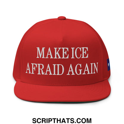 Make ICE Afraid Again Minnesota Flag Embroidered Flat Bill Brim 5 Panel Snapback Hat Red