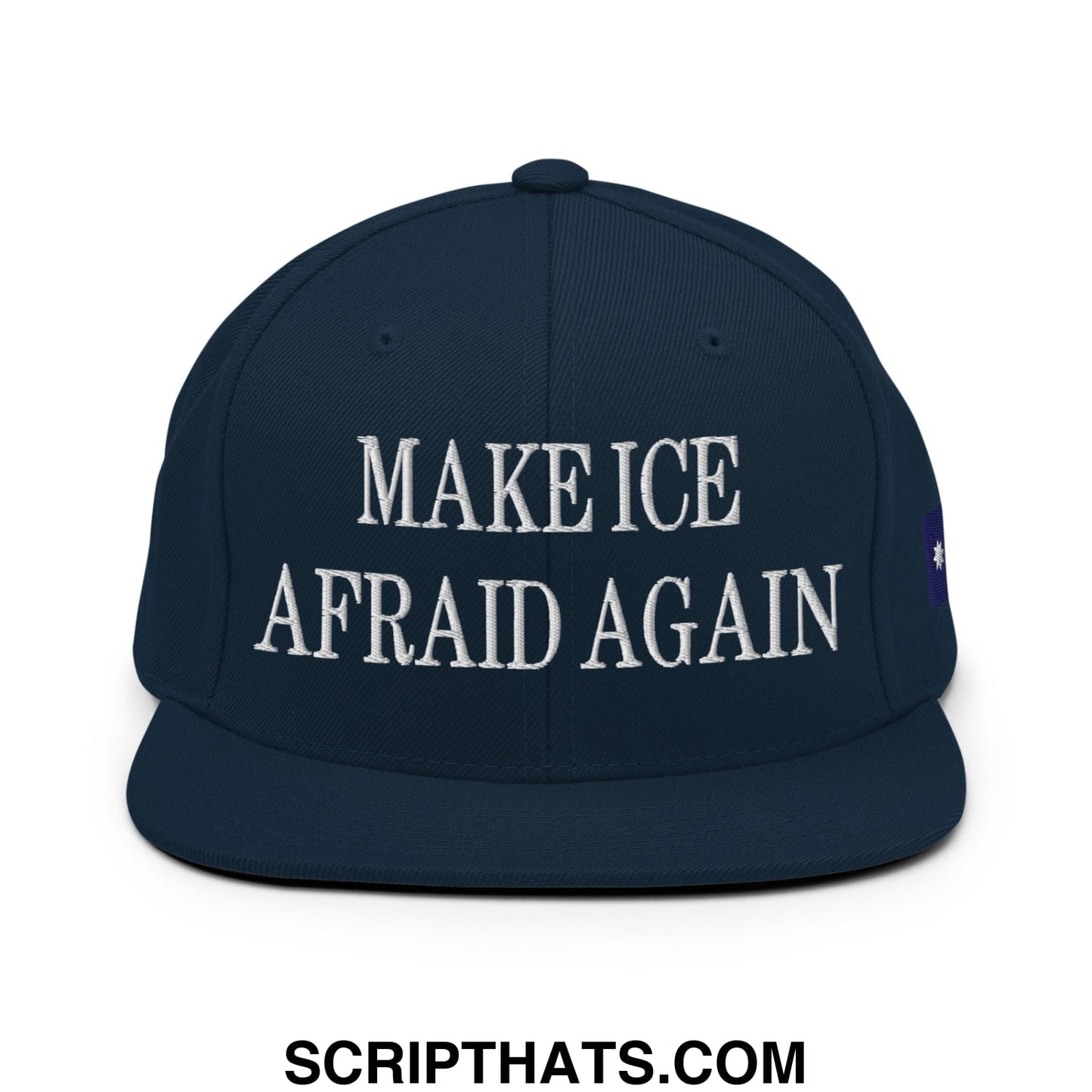 Make ICE Afraid Again Minnesota Flag Embroidered Flat Bill Brim Snapback Hat Dark Navy