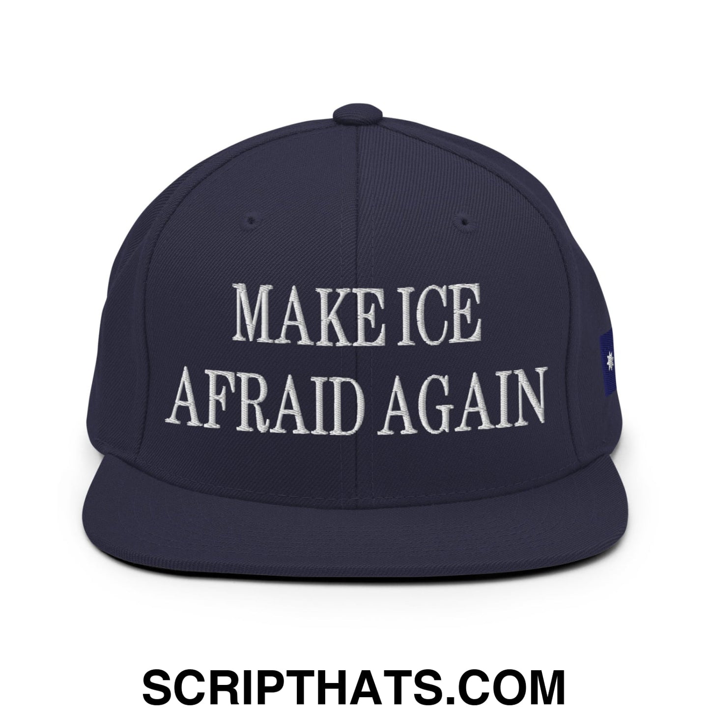 Make ICE Afraid Again Minnesota Flag Embroidered Flat Bill Brim Snapback Hat Navy