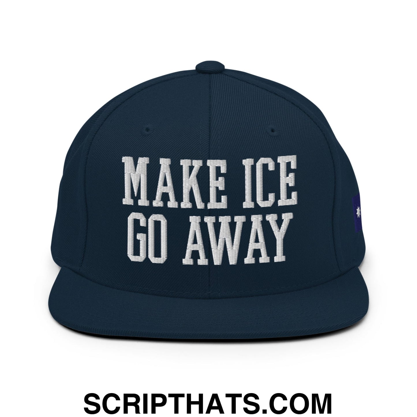 Make ICE Go Away Minnesota Flag Embroidered Flat Bill Brim Snapback Hat Dark Navy
