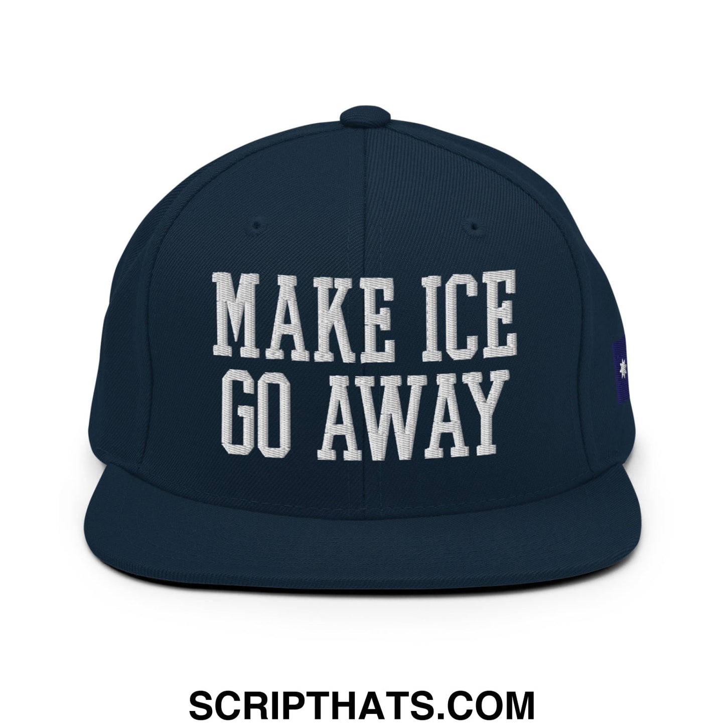 Make ICE Go Away Minnesota Flag Embroidered Flat Bill Brim Snapback Hat Dark Navy