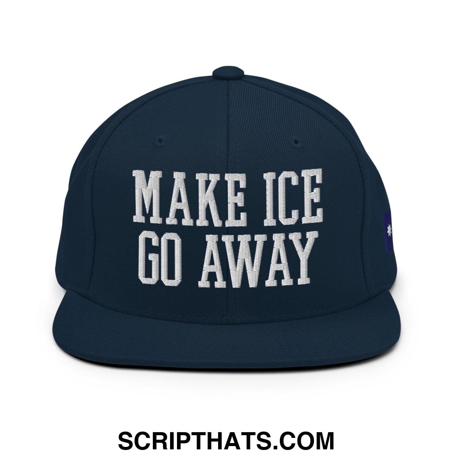 Make ICE Go Away Minnesota Flag Embroidered Flat Bill Brim Snapback Hat Dark Navy